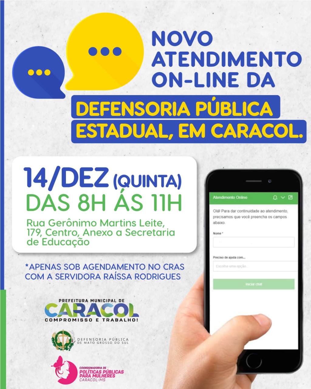Defensoria Pública Estadual realiza atendimento On-line em Caracol no dia 14 de dezembro